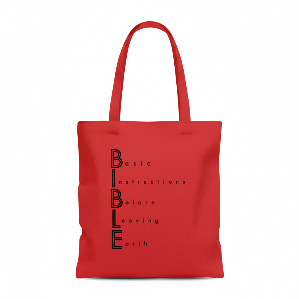 Red canvas tote bag with custom design