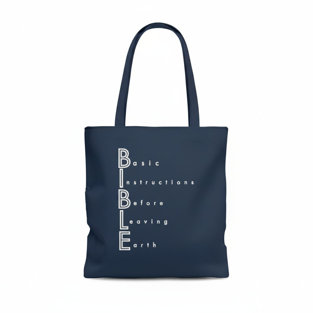 Navy blue canvas tote bag with custom design